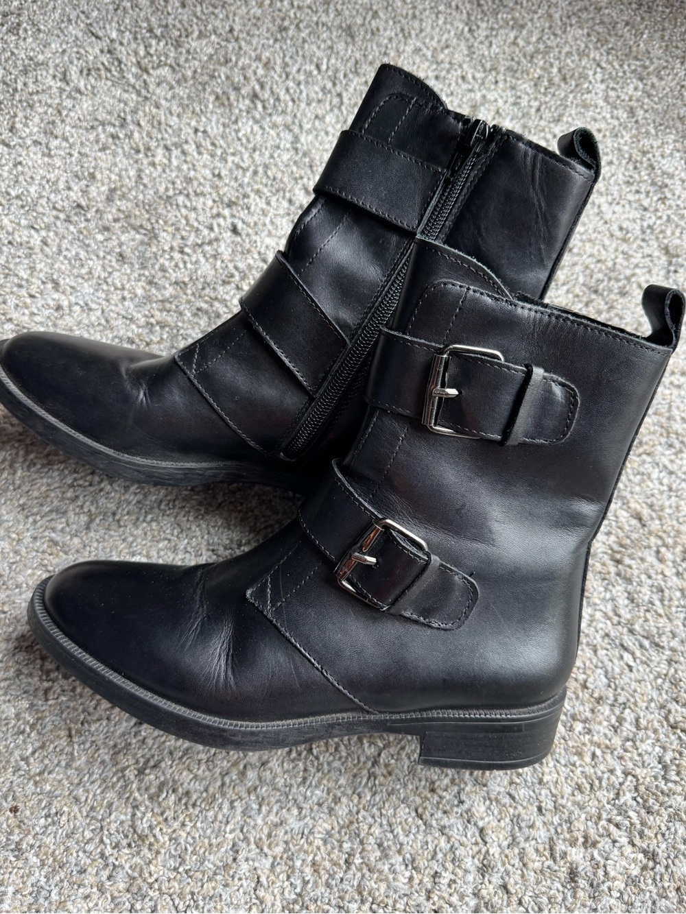 Women’s Classic Black Leather Buckle Ankle Boots